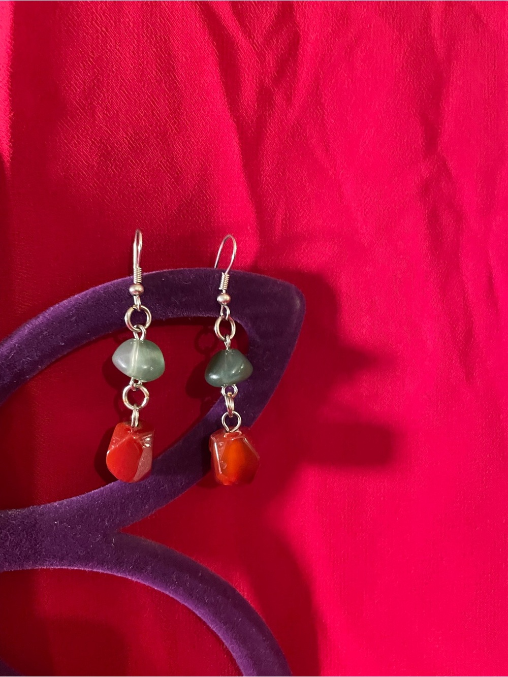 Handmade Green and Red Stone Drop Earrings